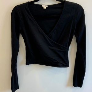 Garage Wrap Front Black Long Sleeve Crop Top